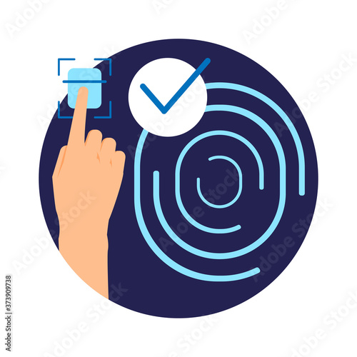 hand touch fingerprint, bio metric fingerprint attendance system. security protection with fingerprint concept flat design vector illustration. simple style of logo, sign, symbol, icon