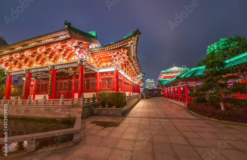 ancitent pavilion in nan chang jiang xi province China at night All Chinese words only introduce itself which means  tengwang Pavilion  without advertisement.