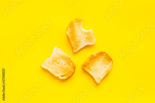 Set of toast bread slices top view. Food background, top view