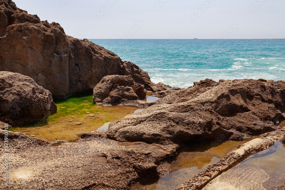 View of the Atlantic Ocean and Morocco coast in sunny day.
