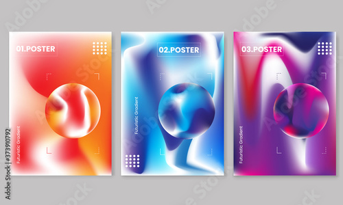 Set of futuristic gradient 3d bold square posters templates with gradient shapes.Gradient vector poster background.