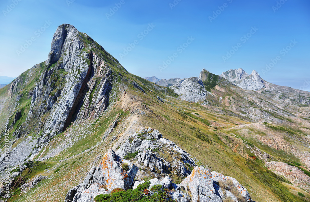 Views of Region of Babia, Province of Leon on the way to Calabazosa peak from Torrestio village, Spain