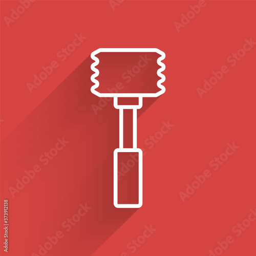 White line Kitchen hammer icon isolated with long shadow. Meat hammer. Vector.