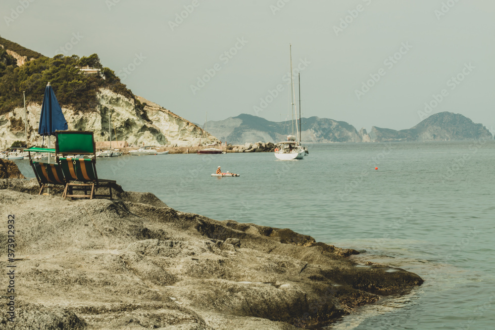 Ponza Island, Italy - 27 July 2019: vintage frame of the Ponza Island, Italy