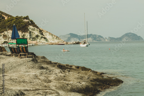 Obraz na płótnie Ponza Island, Italy - 27 July 2019: vintage frame of the Ponza Island, Italy w salonie