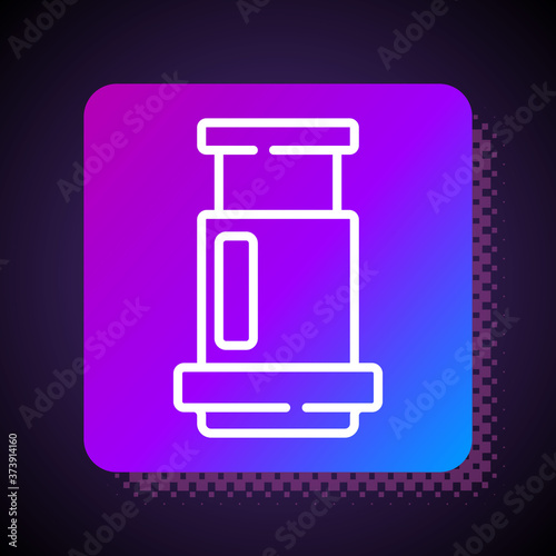 White line Aeropress coffee method icon isolated on black background. Device for brewing coffee. Square color button. Vector.