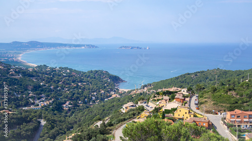 Panoramic over sea view from Begur Castle, Costa Brava, Catalunya, Spain.