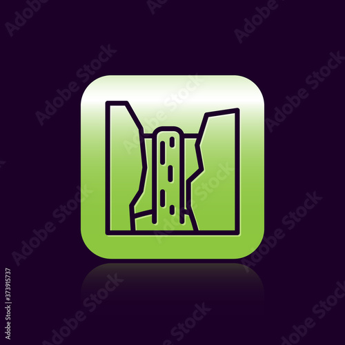 Black line Algar waterfall icon isolated on black background. Region Alicante. Spain. Green square button. Vector.
