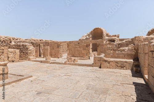 The northern church in ruins of Shivta - a national park in southern Israel, includes the ruins of an ancient Nabatean city in the northern Negev.