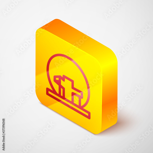 Isometric line Montreal Biosphere icon isolated on grey background. Yellow square button. Vector.