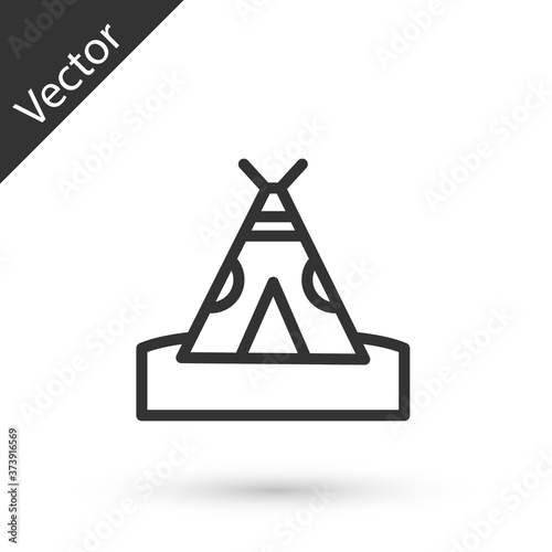 Grey line Traditional indian teepee or wigwam icon isolated on white background. Indian tent. Vector.