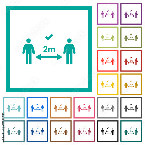 Correct social distancing flat color icons with quadrant frames