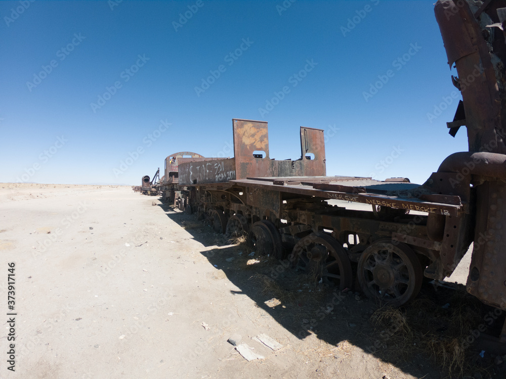 rusty steam locomotive near Uyuni in Bolivia. Cemetery trains. rusty steam locomotive near Uyuni in Bolivia. Cemetery trains.