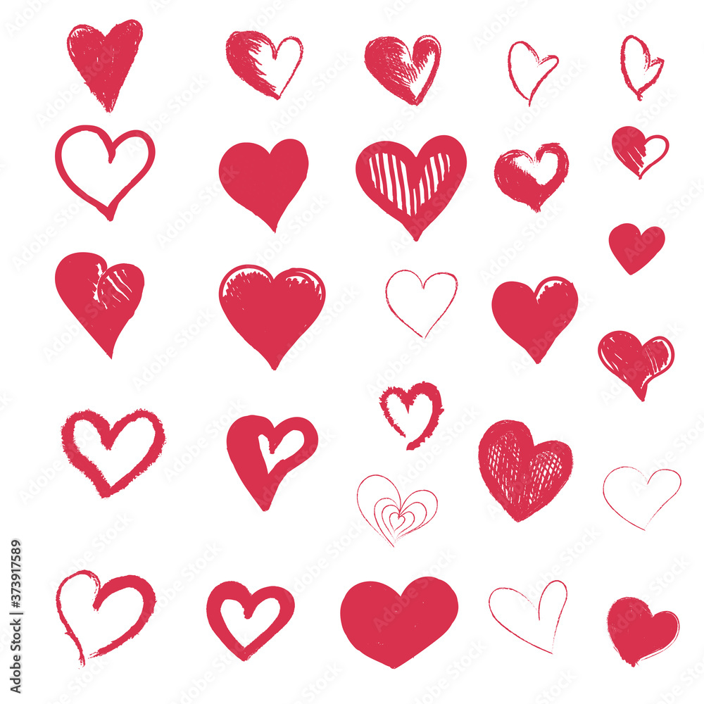 Hand drawn vector hearts, collection of design elements for Valentine's day