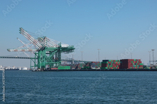 View of Port of Los Angeles and Container Terminal in San Pedro, LA, California. photo