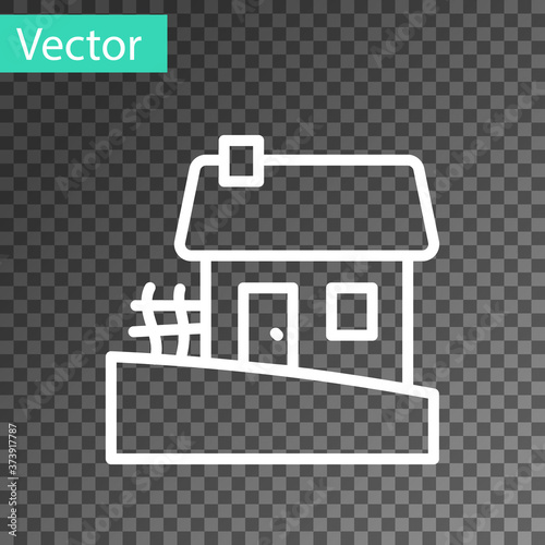 White line Old Ukrainian house hut icon isolated on transparent background. Traditional village house. Vector.