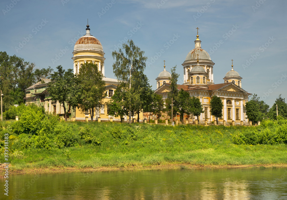 Church of Entry of Lord into Jerusalem and Transfiguration cathedral in Torzhok. Tver region. Russia