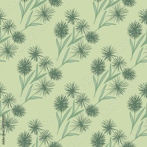 Dandelion ornament pale seamless pattern. Stylized flowers and background in pastel green colors.
