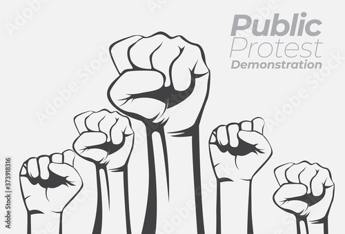 Demonstrations, revolutions, protests brandishing arms with achievements PUBLIC PROTEST DEMONSTRATION. An arm. Vector illustration.