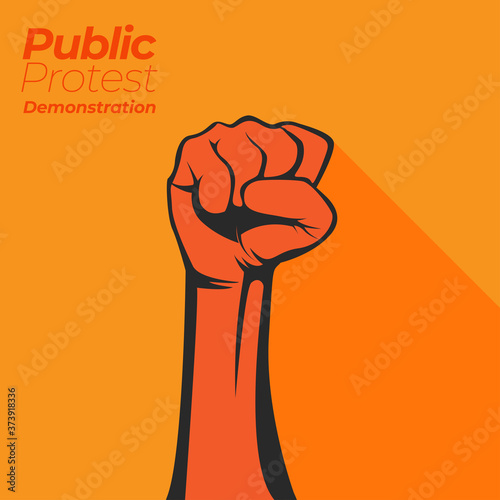 Demonstrations, revolutions, protests brandishing arms with achievements PUBLIC PROTEST DEMONSTRATION. An arm. Vector illustration.