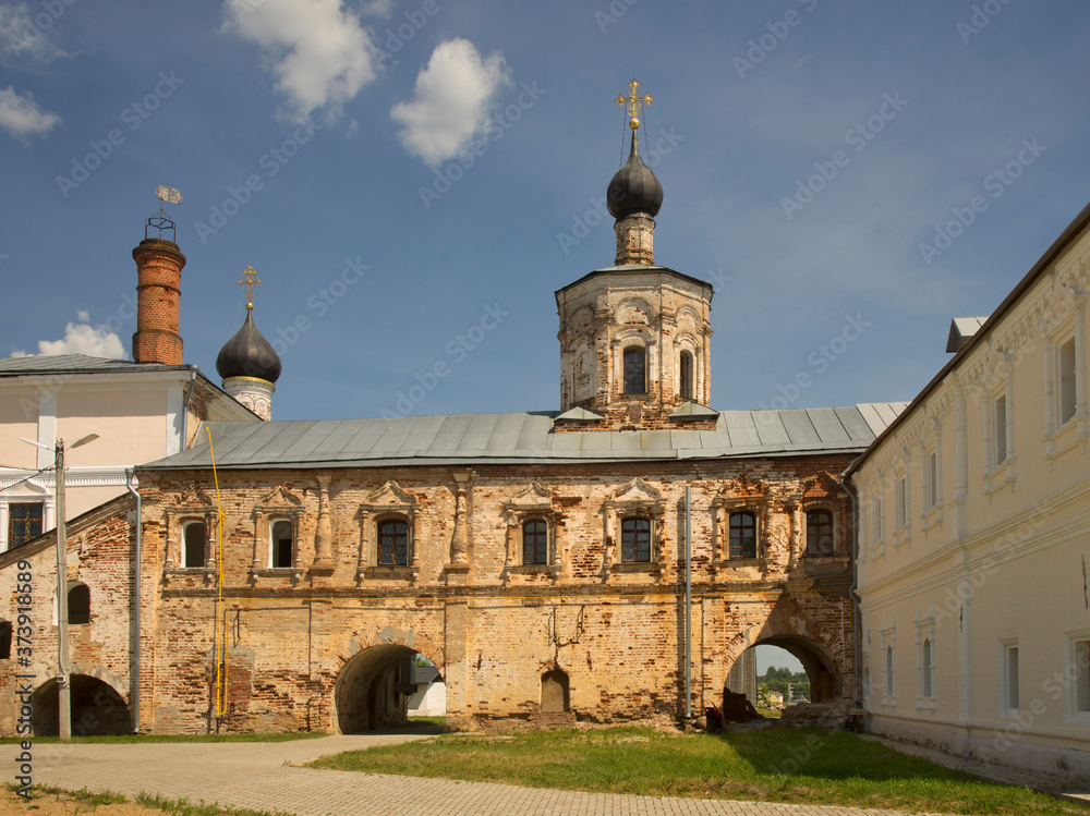 Church of Presentation of Most Holy Theotokos   and Church of Entry of Lord into Jerusalem at monastery of Sts. Boris and Gleb (Novotorzhsky) monastery) in Torzhok. Tver region. Russia