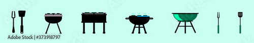 set of grill and spoon for bbq party cartoon icon design template with various models. vector illustration