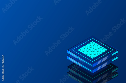 Set of server room icons, data center and database, futuristic data processing, cloud storage isometric vector dark background