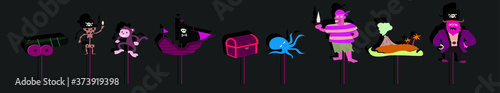 set of shadow puppet cartoon icon design template with various models. vector illustration