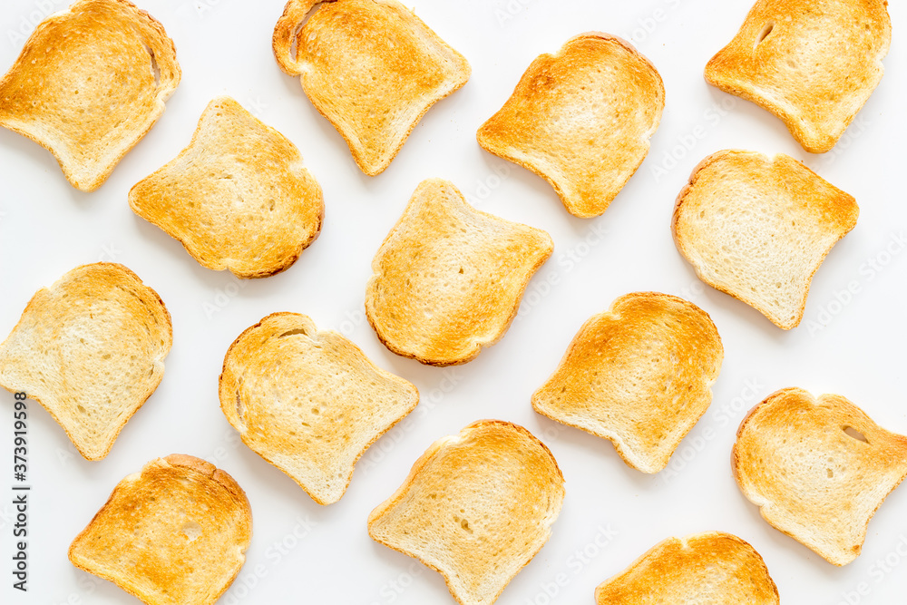 Pattern of toast bread slices. Layout of food, overhead view