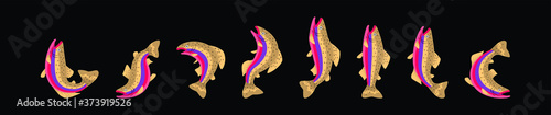 set of rainbow trout fish cartoon icon design template with various models. vector illustration