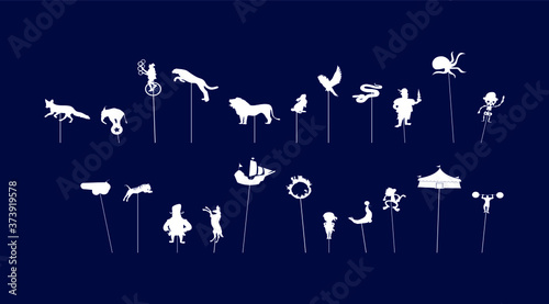 set of shadow puppet cartoon icon design template with various models. vector illustration photo