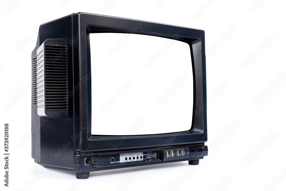 Retro black old television with clipping path isolated on white background, antique, vintage TV cut out screen Retro black old television with clipping path isolated on white background, antique, vintage TV cut out screen