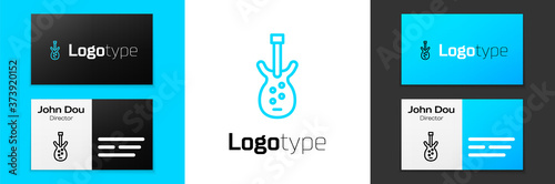 Blue line Electric bass guitar icon isolated on white background. Logo design template element. Vector.