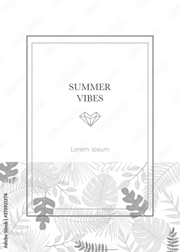 Vector background design with tropical leaves and place for text. For social media promotional content, invitation, greeting card, mailing, banner, poster, advertisement of travel agency, decoration.