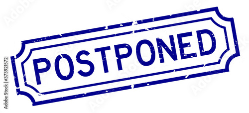 Grunge blue postponed word rubber seal stamp on white background