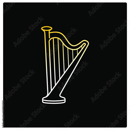 gold harp black design vector icon in outline