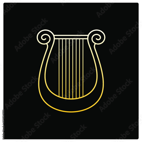 golden lyre black design, wedding symbol vector icon in outline