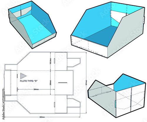 Self Assembly Tray (Internal measurement 20x20x15cm) and Die-cut Pattern. The .eps file is full scale and fully functional. Prepared for real cardboard production.