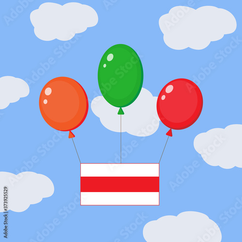 Flying balloons with the white-red-white flag of Belarus.National symbol of the republic in the sky. Domestic policy.Nonviolent methods of struggle.Freedom Campaign.Isolated on separate layers.