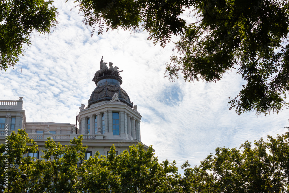 Architecture of Madrid in Spain in autumn, September