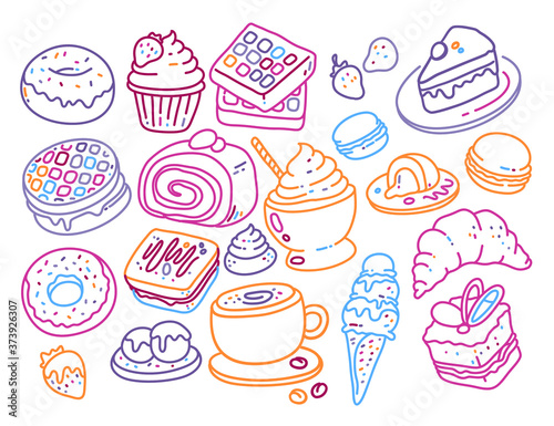 Vector set of many different sweet icon on white background.