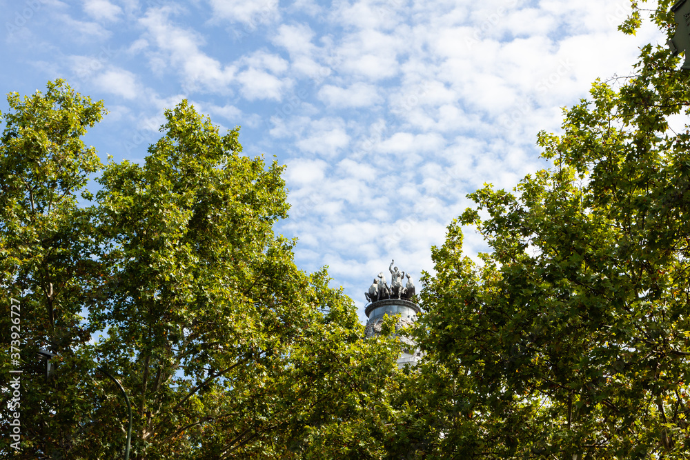 Architecture of Madrid in Spain in autumn, September