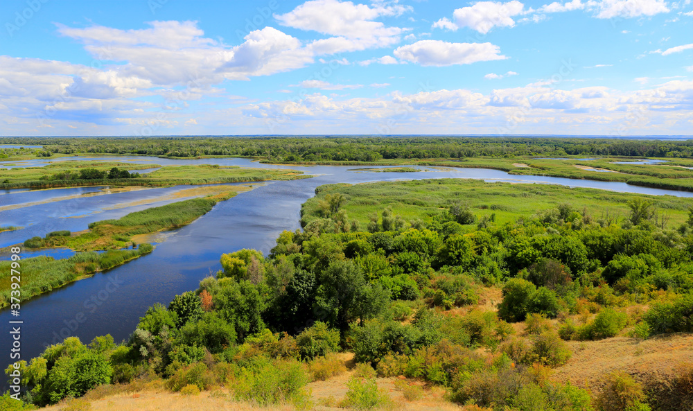 view from hill on delta river