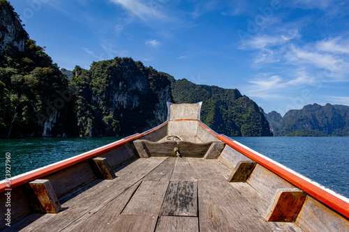 wooden boat in the khao sok park thailand