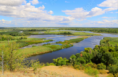 view from hill on delta river