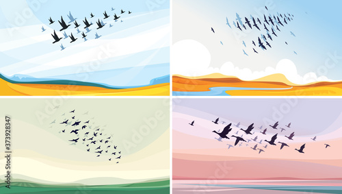 Bilde på lerret Migratory birds in sky. Beautiful wildlife sceneries.