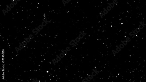 Dust particles on black background. 3D effect with snow glare and flare sparkle