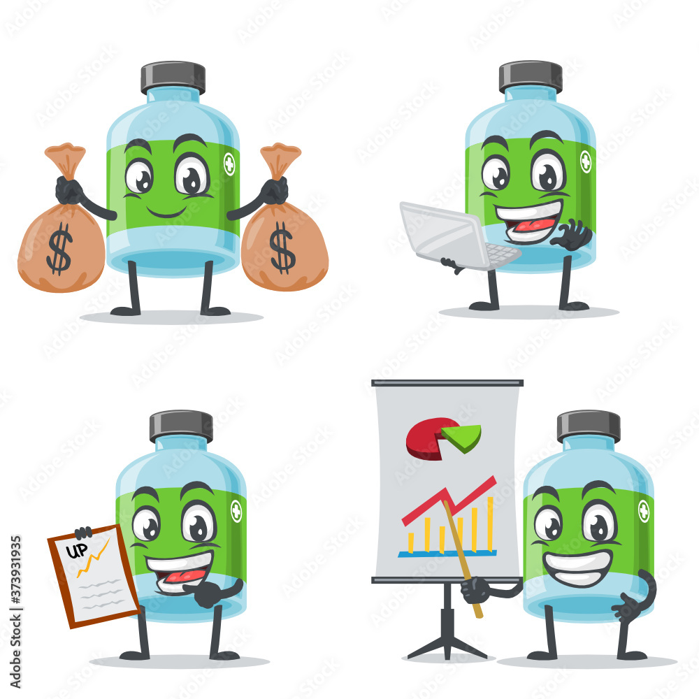 vector illustration of mascot or medicine bottle character collection set with business theme
