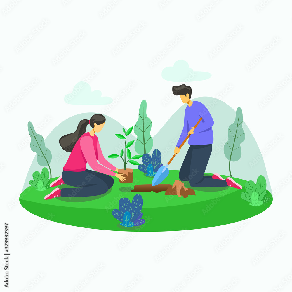 Couple Tree Planting, Save Nature 