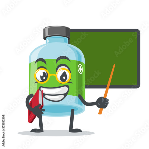 vector illustration of mascot or medicine bottle character teaching in front of blackboard